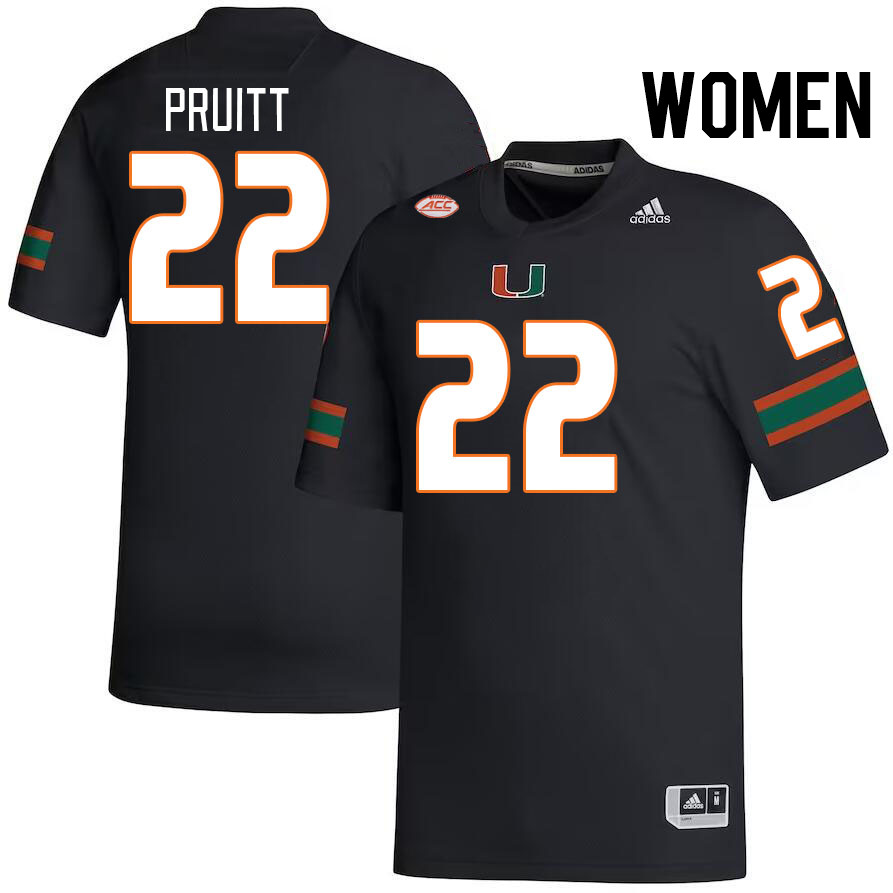 Women #22 Cam Pruitt Miami Hurricanes College Football Jerseys Stitched-Black